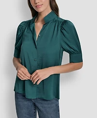 Dkny Jeans Women's Stand Collar Puff-Sleeve Shirt
