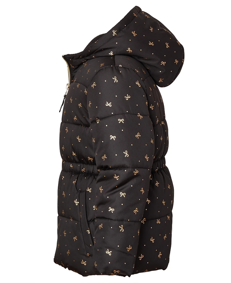 Kensie Girl Toddler and Little Girls Foil Bow Puffer Jacket with Beanie
