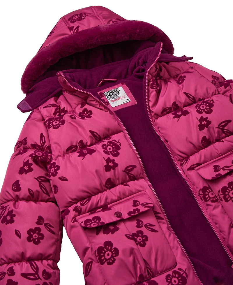 Kensie Girl Toddler and Little Girls Flocked Floral Puffer Jacket