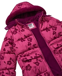 Kensie Girl Toddler and Little Girls Flocked Floral Puffer Jacket