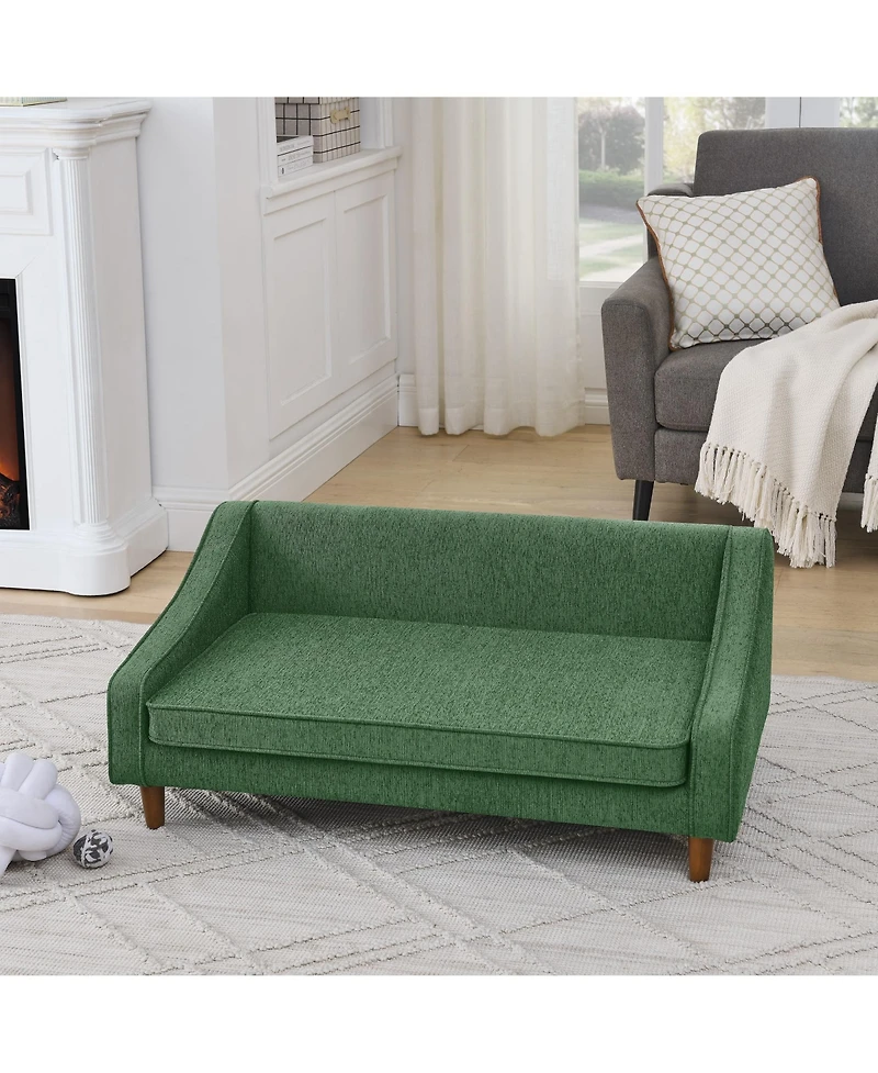Aostirmotor Green Durable Elevated Dog Sofa Bed Pet Sofa with Modern Irregular Armrest Design Comfortable Soft Dog Sofa