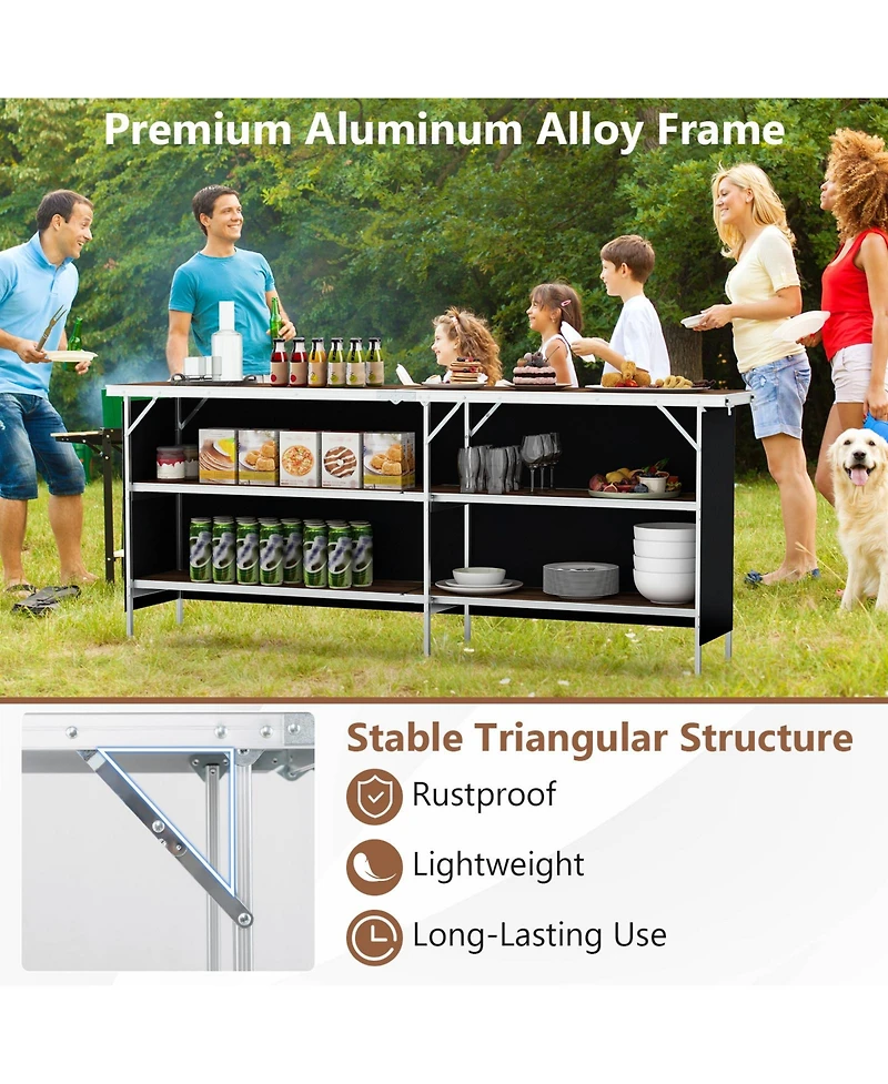 Akiudex Aluminum Folding Picnic Table with 2 Shelves