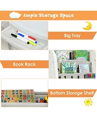 Akiudex 2-in-1 Kids Art Easel with Desk and Chair Adjustable Height and Storage