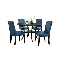 Roundhill Furniture Biony Espresso Wood Dining Set with Fabric Nailhead Chairs