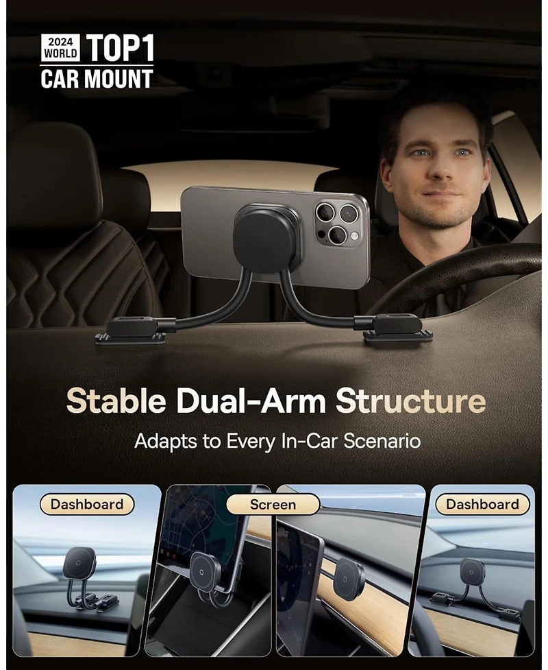 Baseus for Magsafe Car Mount, Dual Arm Adjustable Magnetic Phone Holder for Car, Reversible Flexiable Cell Phone Car Mount