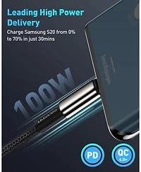 Baseus Usb C Cable, 6.6ft 100W Fast Charging Usb C to Usb C Cable, Braided Usb Type C Charger Cable