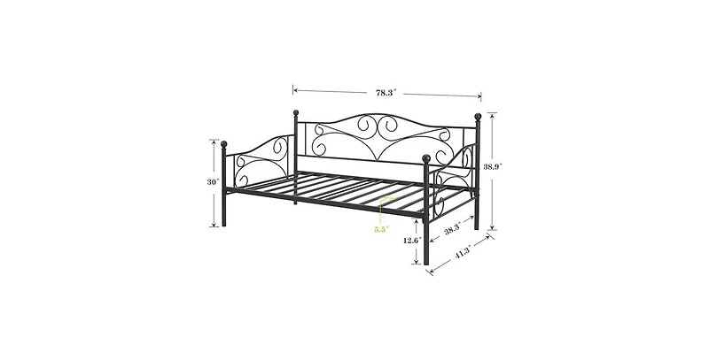 Slickblue Metal Daybed Frame with Heavy Duty Steel Construction, Classic Design