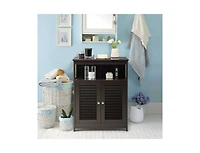 Slickblue Farmhouse Bathroom Linen Cabinet with Louvered Doors and Open Storage Shelf