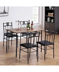 Slickblue Wood-Top Farmhouse Dining Table with 4 Upholstered Chairs, 5-Piece Set