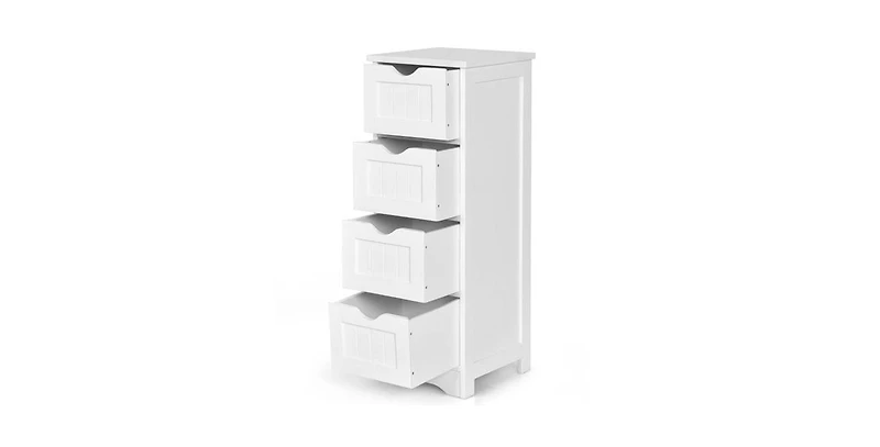 Modern Farmhouse Bathroom Floor Cabinet with 4 Drawers in Wood Finish