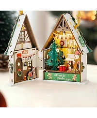 Robotime 3D Puzzles Miniature Dollhouse Kits for Adults,Mini House Toy Building Kit, Twinkling Christmas House, Multicolor, 9.06"7.56"2.17