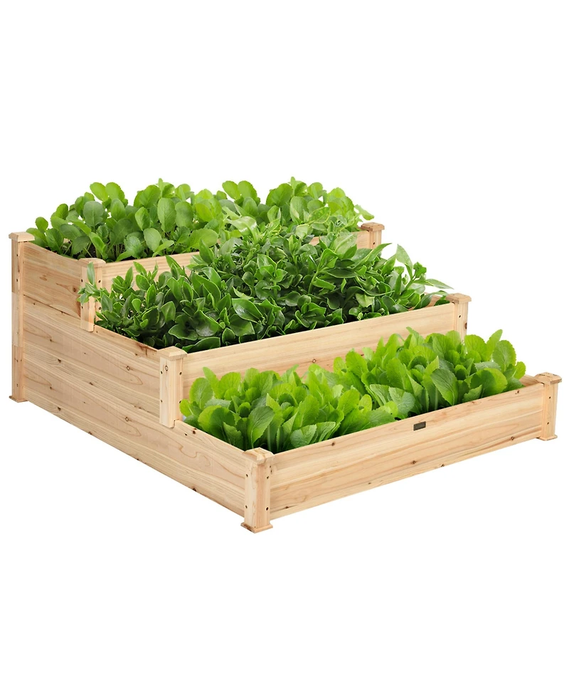 Gymax Outdoor Garden 3 Tier Wooden Elevated Raised Vegetable Planter Gardening Kit