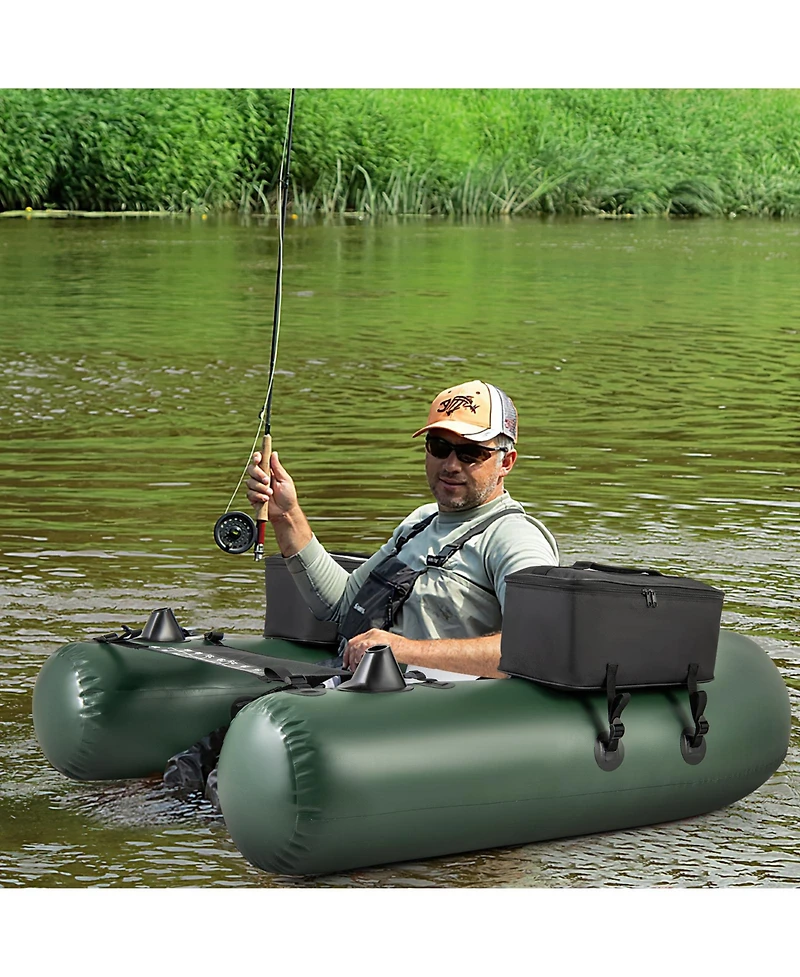 Akiudex Inflatable Fishing Float Tube with Pump, Storage Pockets, and Motor Mounts