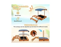 Akiudex 3-in-1 Kids Wooden Sandbox with Bench, Table, Bins and Adjustable Canopy