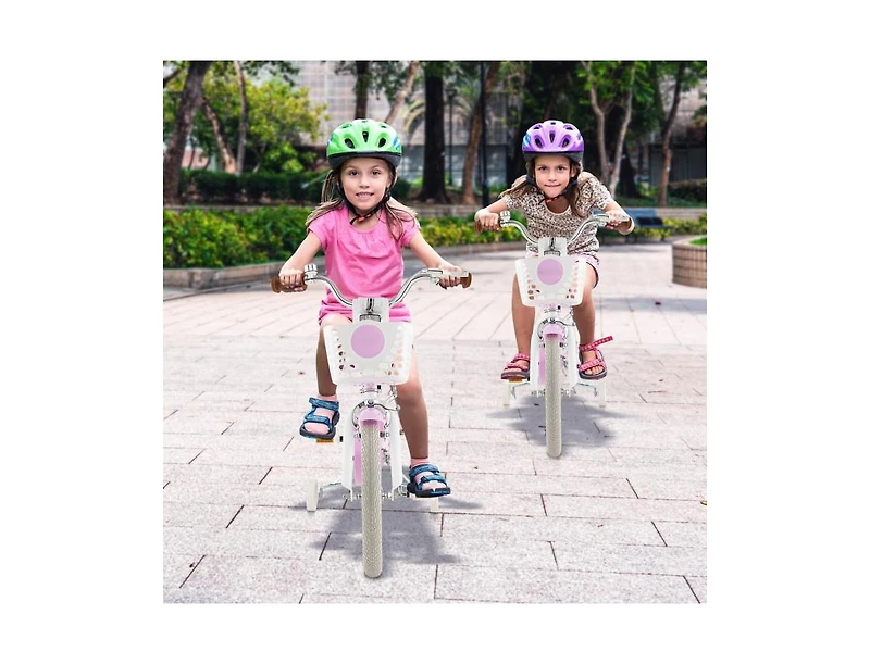 16-Inch Kids Bike with Front Handbrake and 2 Training Wheels - Purple