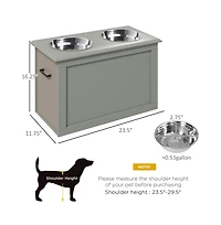 Aostirmotor Gray Raised Pet Feeding Station Storage with 2 Stainless Steel Bowls for Large Dogs