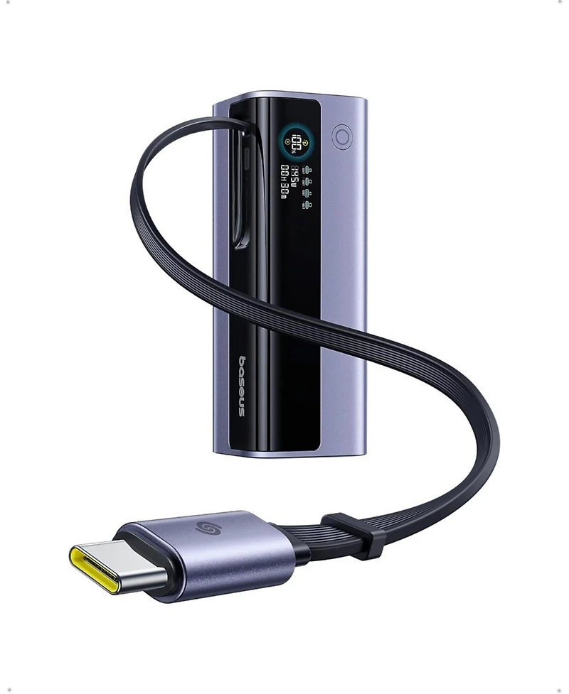 Baseus Laptop Power Bank, 20,000mAh 145W Portable Charger Built-in Retractable Cable, 4-Port Pd Fast Charging Battery Bank with Smart Display