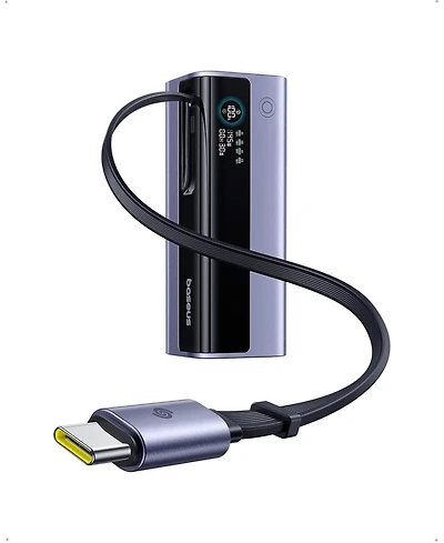 Baseus Laptop Power Bank, 20,000mAh 145W Portable Charger Built-in Retractable Cable, 4-Port Pd Fast Charging Battery Bank with Smart Display