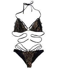 Beach Bunny Swimwear Women's Lace Strappy Gold Ring Bikini Bottom