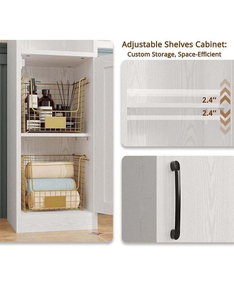 Tall Bathroom Cabinet with Drawer, Door and Adjustable Shelves, White