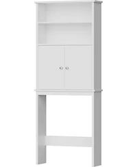 Vanirror Over-Bathroom Storage Cabinet with Double Doors & Adjustable Shelf - White Freestanding Bathroom Organizer with Open Shelf