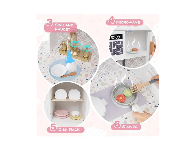 Akiudex Kids Wooden Kitchen Set with Drink Station and Accessories