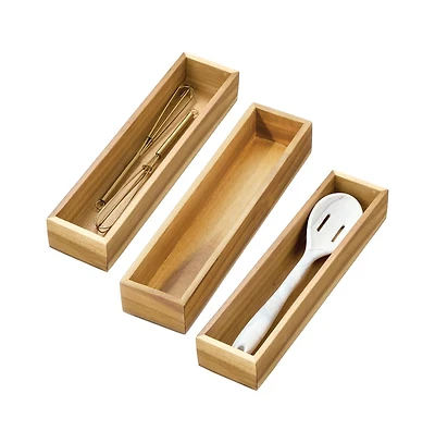 iDesign Acacia Wood Narrow Kitchen Drawer Organizer - Set of 3 - Natural
