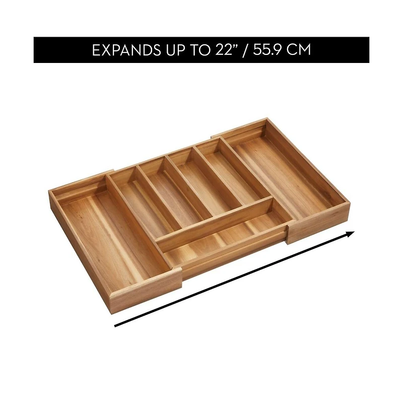 iDesign Expandable Acacia Wood Cutlery Drawer Organizer -Natural