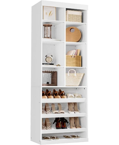 Ironck Closet Shoe Organizer Cabinet with Shelves and Cubbies, White
