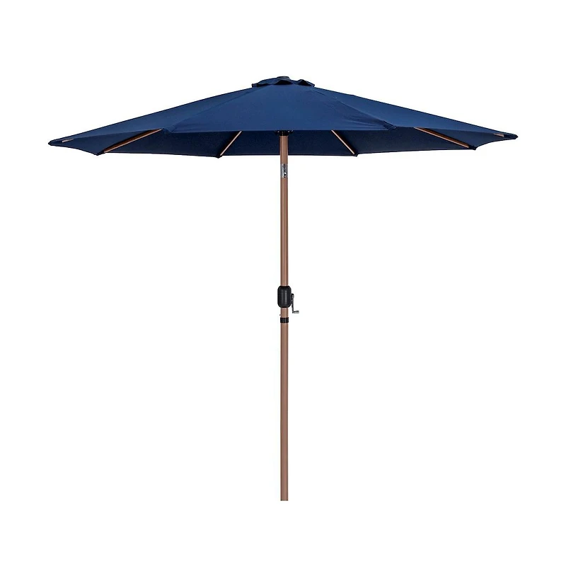 Meridian Furniture Fiji Navy Fabric / Teak Aluminum Patio Umbrella with Base Sets