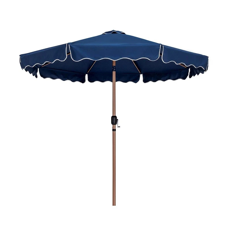Meridian Furniture Amalfi Navy With Cream Piping / Matte Metal Patio Umbrella with Base Sets