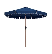 Meridian Furniture Amalfi Navy With Cream Piping / Matte Metal Patio Umbrella with Base Sets