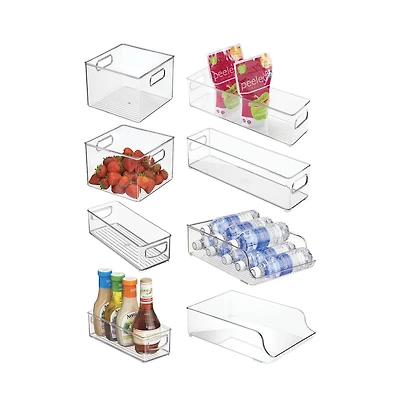 iDesign Fridge Storage Bin Set with Bottle Holder, Set of 8, Clear
