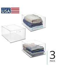 iDesign Stackable Plastic Storage Bin with Handles, Set of 3, Clear, Made in Usa