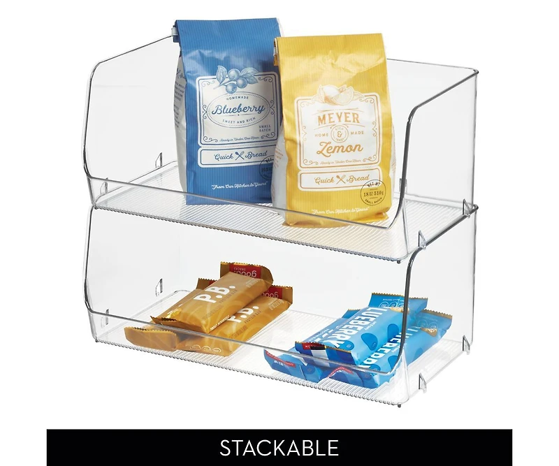 iDesign Wide Stackable Open-Front Storage Bins - Set of 6 - Clear - Made in Usa