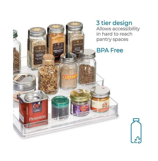 IDesign 3-Tier Spice Rack Organizer for Cabinets, Set of 2, Clear