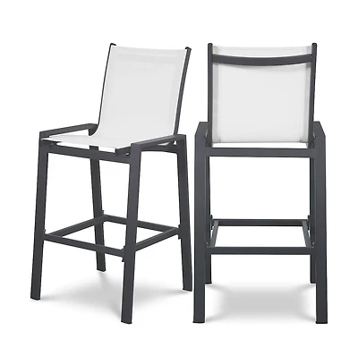 Meridian Furniture Nizuc White Mesh Water Resistant Fabric Outdoor Patio Barstool, Set of 2