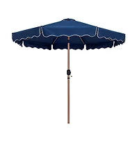 Meridian Furniture Amalfi Navy With Cream Piping / Teak Metal Patio Umbrella with Base Sets