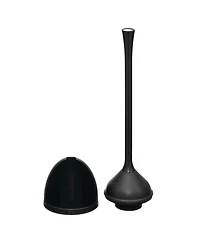 iDesign Compact Toilet Plunger with Holder for Bathroom - Black
