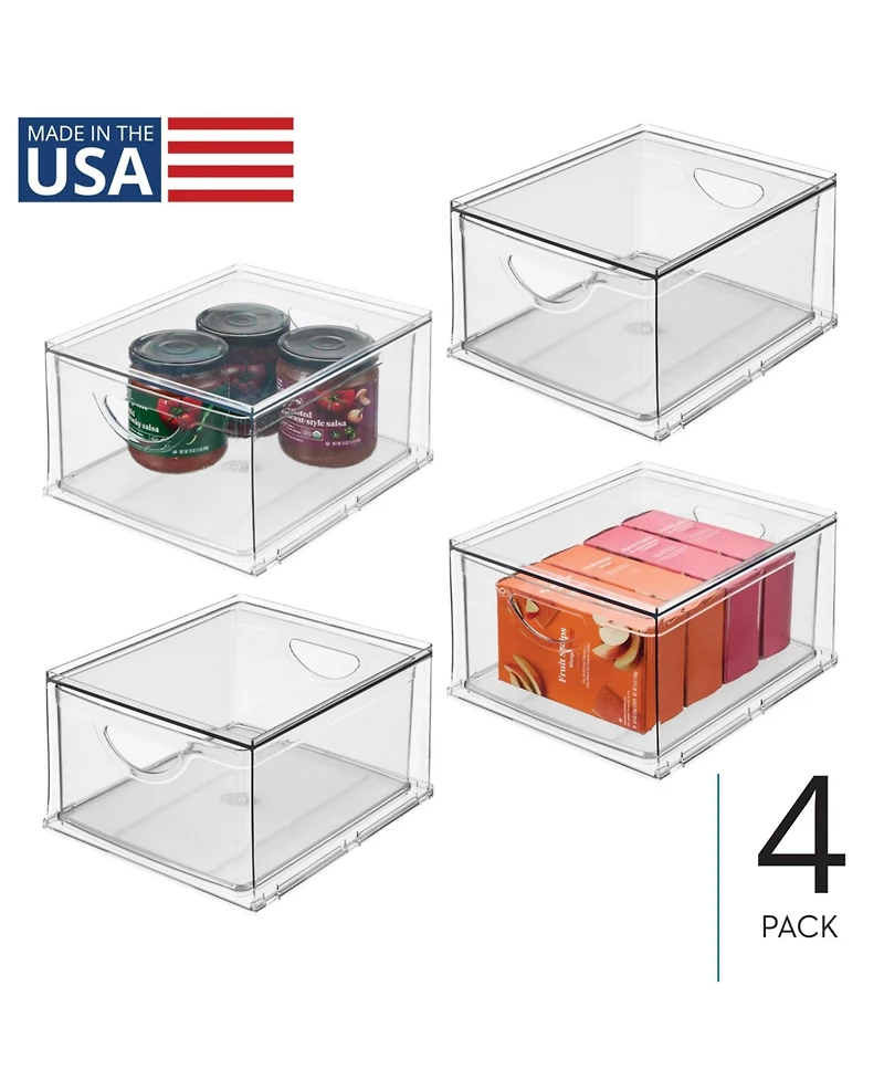iDesign Stackable Storage Drawer for Pantry, Set of 4, Clear, Made in Usa