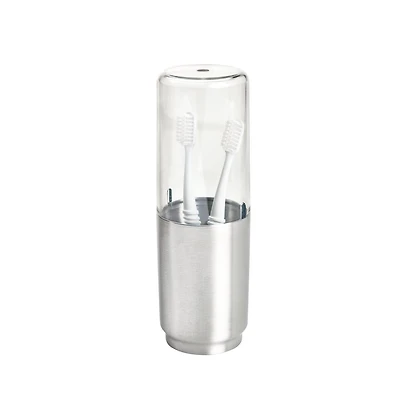 iDesign Stainless Steel Toothbrush Organizer with Cover - Clear/Brushed