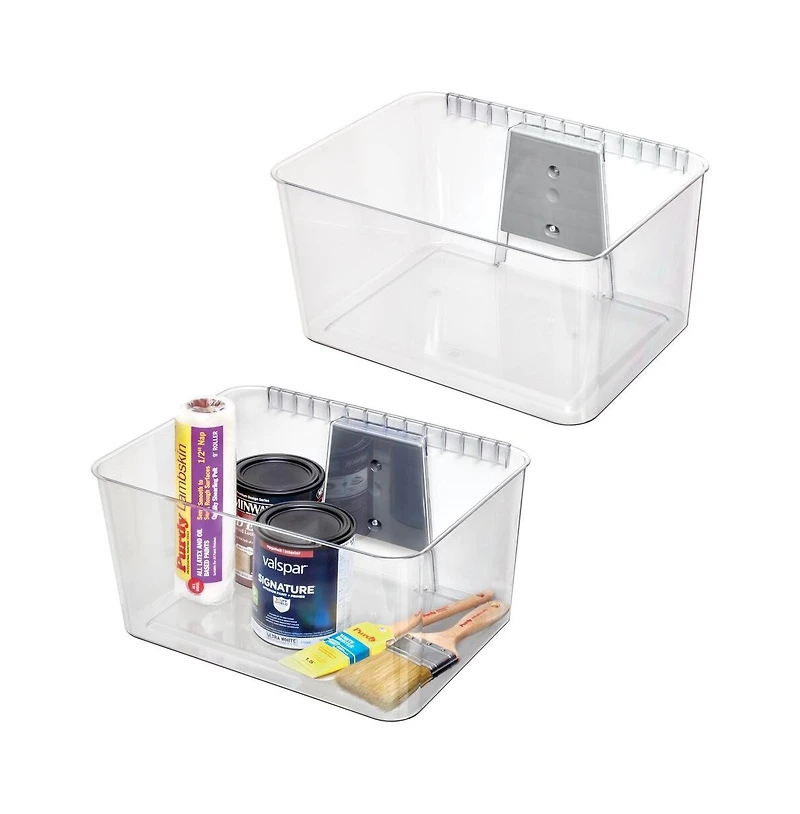 iDesign Large Wallspace Wall-Mounted Bin and Bracket - Set of 2 - Clear/Charcoal