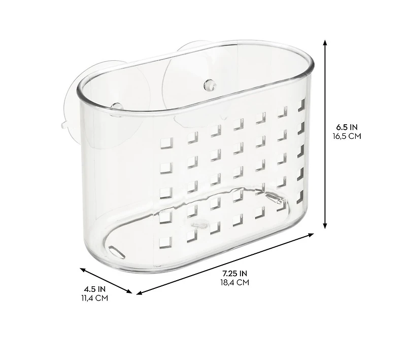 iDesign Small Suction Shower Basket for Bathroom, Set of 2, Clear, Made in Usa