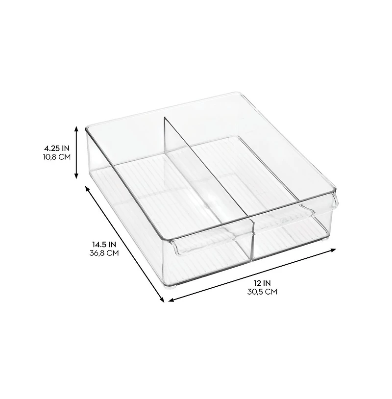 iDesign Divided Plastic Pantry Bin with Handle, Clear, Made in Usa