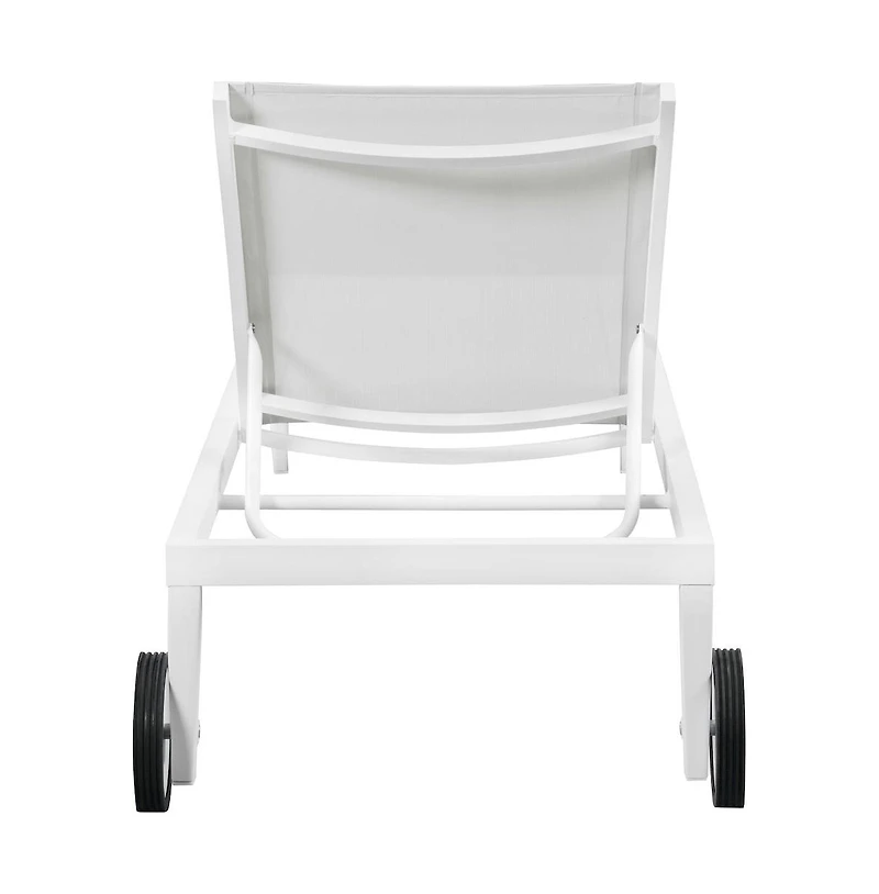 Meridian Furniture Nizuc White Mesh Water Resistant Fabric Outdoor Patio Chaise Lounge Chair