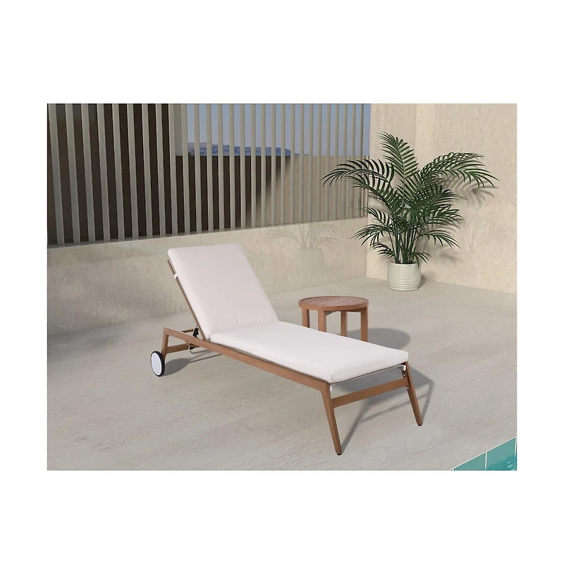 Meridian Furniture Maui Cream Water Resistant Fabric Outdoor Patio Lounger