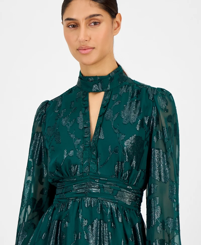 Anne Klein Women's Floral Chiffon Split-Neck Maxi Dress