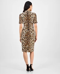 Anne Klein Women's Sequined Animal-Print Short-Sleeve Bodycon Dress