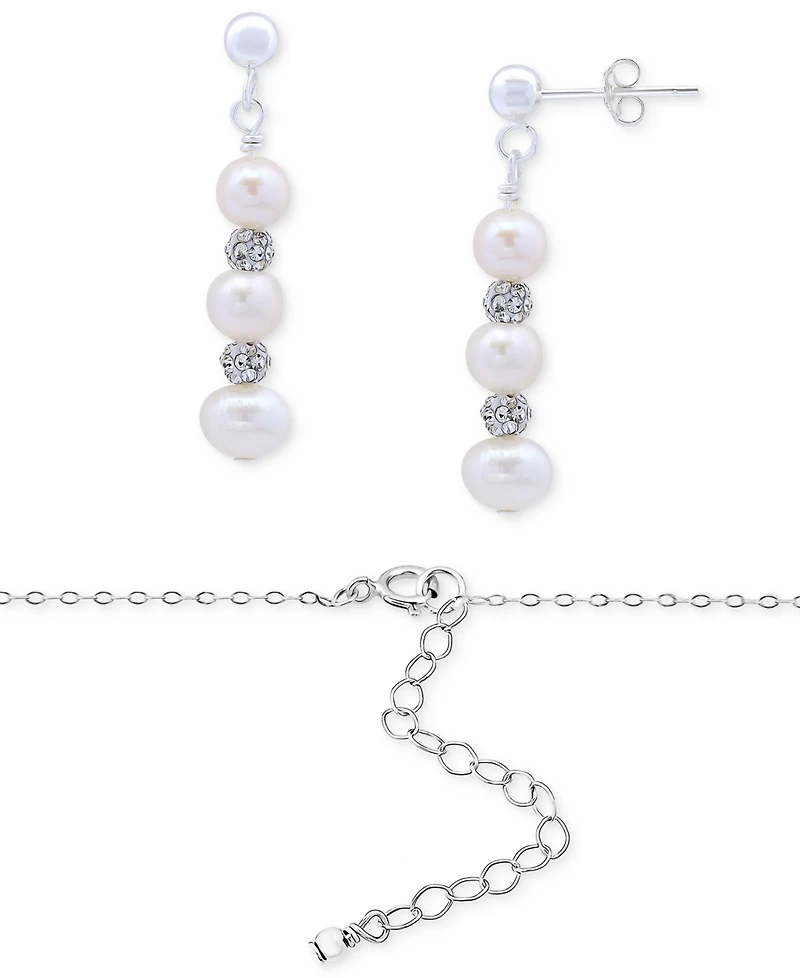 Giani Bernini 2-Pc. Set Freshwater Pearl & Crystal Vertical Pendant Necklace & Matching Drop Earrings in Sterling Silver, Macy's Exclusive