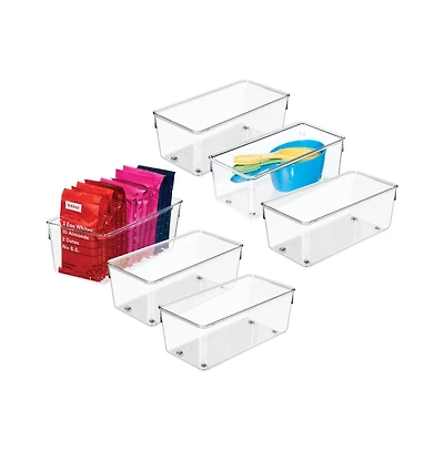 iDesign Drawer Organizer for Kitchen, Bathroom, or Desk Drawers, Set of 6, Clear